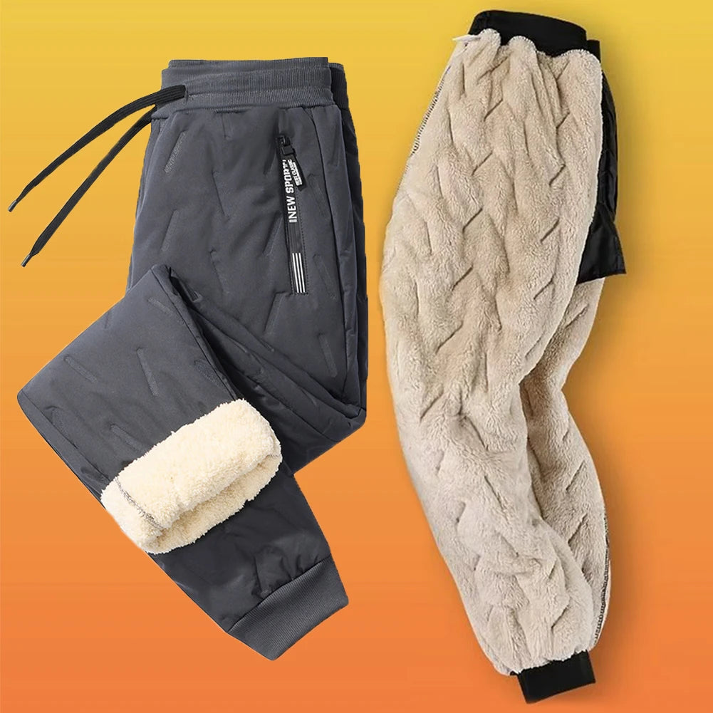Men Fleece Sweatpants Pant with Zipper Pockets Winter Warm Fleece Sweatpants Track Pants Waterproof for Winter Cycling Training