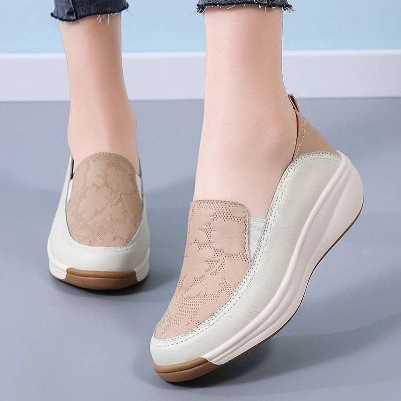 New women's 43 casual shoes, 100% genuine leather breathable and fashionable leather shoes for walking