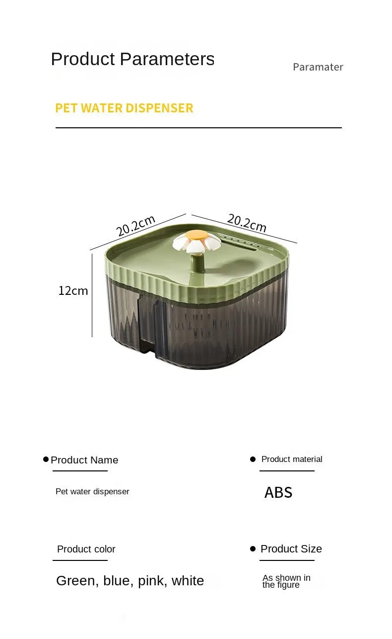 1.5L Cat Water Automatic Quiet Water Wired loop Dispenser Flower USB charge Cat Dogs Pet drinking water with Replacement Filters