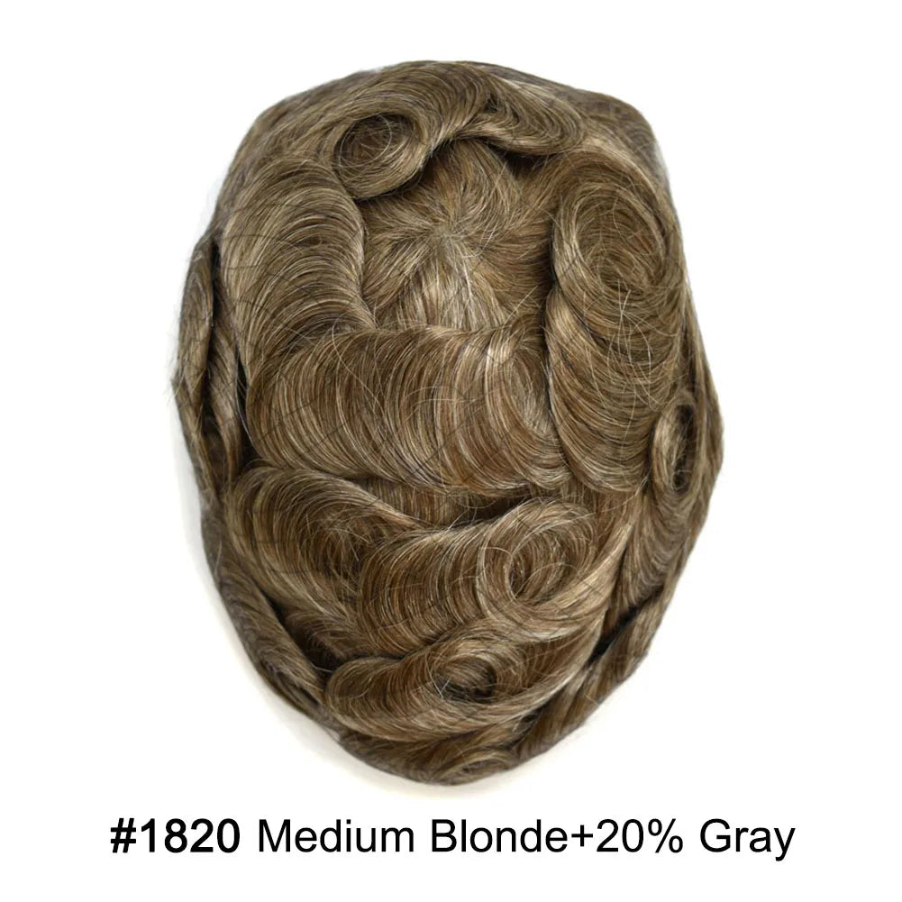 Invisible Full Poly Mens Toupee Thin Skin Hair System For Men 100% Human Hair Replacement All Clear PU Mens Wig