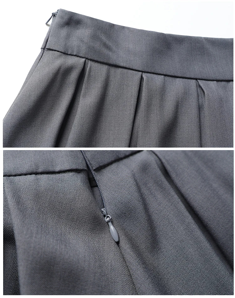 Beiyingni Women Long Suit Maxi Pleated Black Skirts Korean Fashion 2024 Autumn High Waist Slim A-line Skirt Ladies Gray Faldas