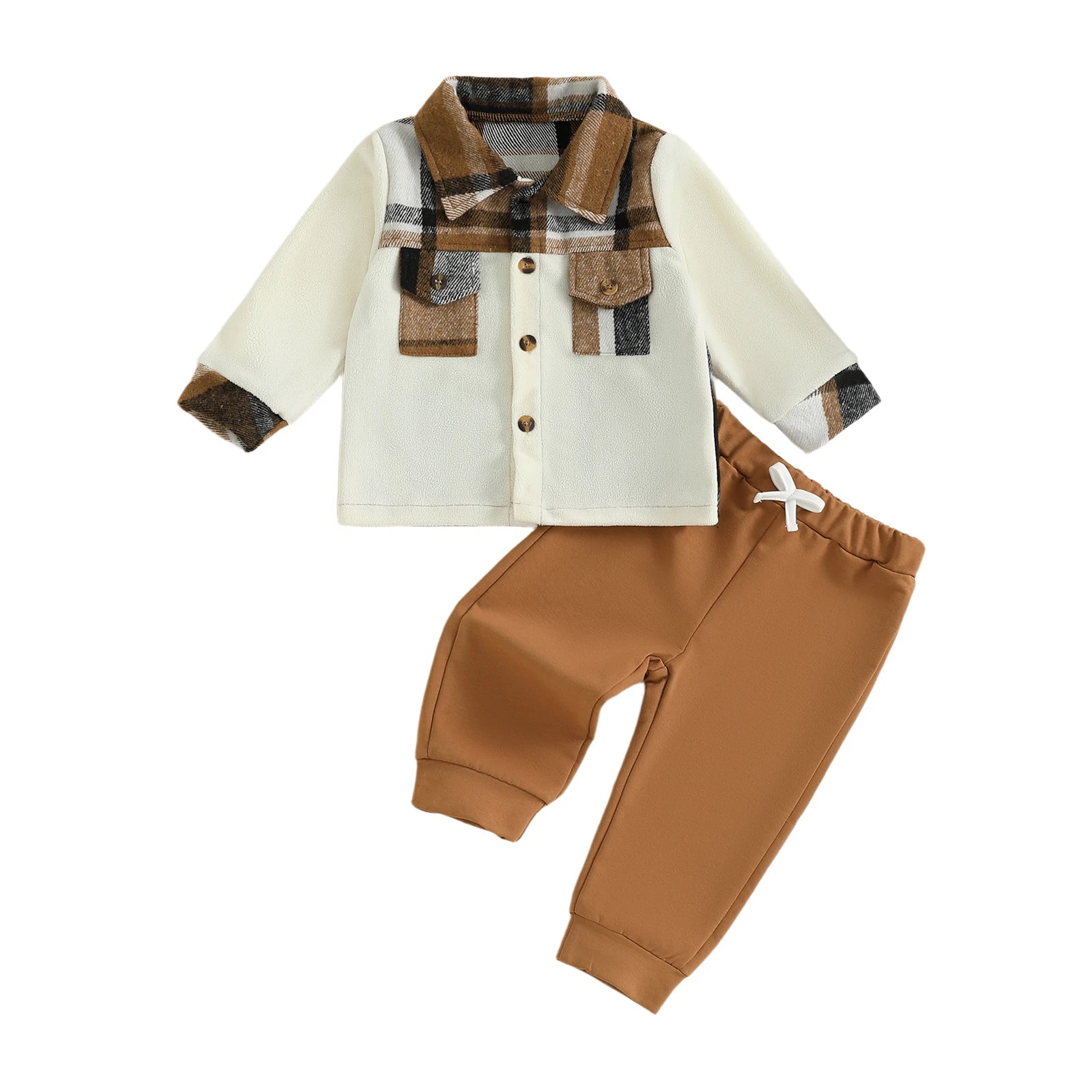Lioraitiin Toddler Baby Boy Fall Outfit Plaid Button up Long Sleeve Shirt and Elastic Pants 2 Piece Clothes