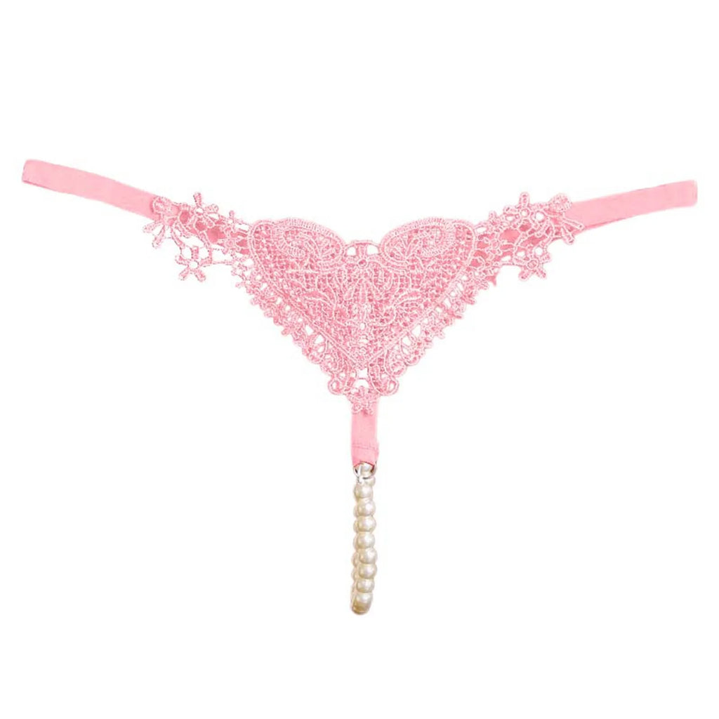 Seamless Crotchless Underwear Women Erotic Floral Embroidered Beading Sexy Lingeries Female Lace Hollow Out Pearl Panties