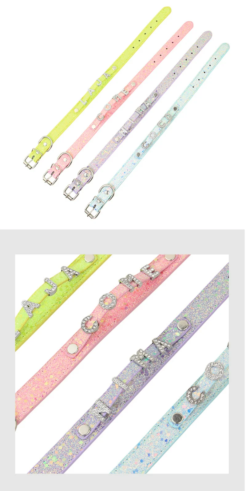 Rhinestone DIY Letter Customizable Pet Collar – Adjustable Leather Cat Necklace & Dog Collar with Bright Glitter Pet Accessories