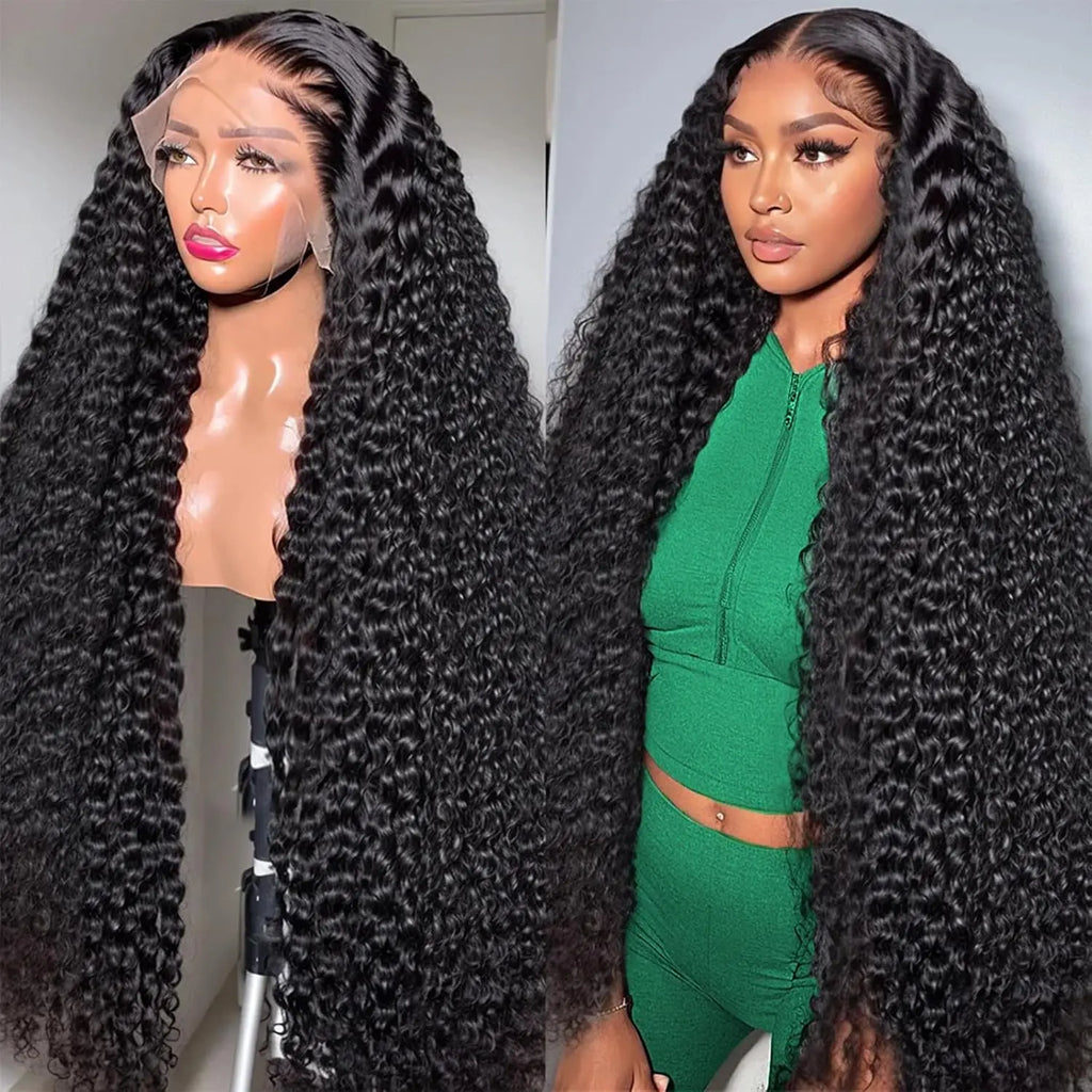 13x4 Deep Wave Curly Lace Front Wig 30 32 Inch Deep Kinky Curly Human Hair Wigs 13X4 HD Transparent Lace Frontal Wig For Women