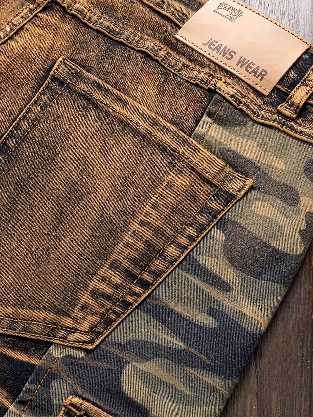 European and American new color contrast retro trend fashion old washed jeans