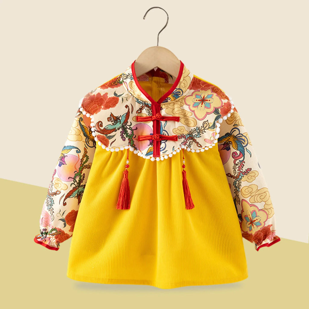 Toddler Girl Corduroy Kids Chinese New Year Dress Smock Reversible Water Proof Smocks Girls Feeding Baby Clothes Dress