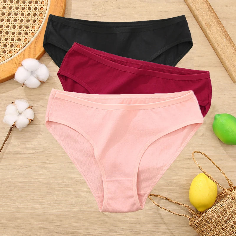 3PCS/Set Cotton Panties Women Briefs Jacquard Design Women Panties Sexy Female Underpants Solid Color Intimate Pantys S-XL