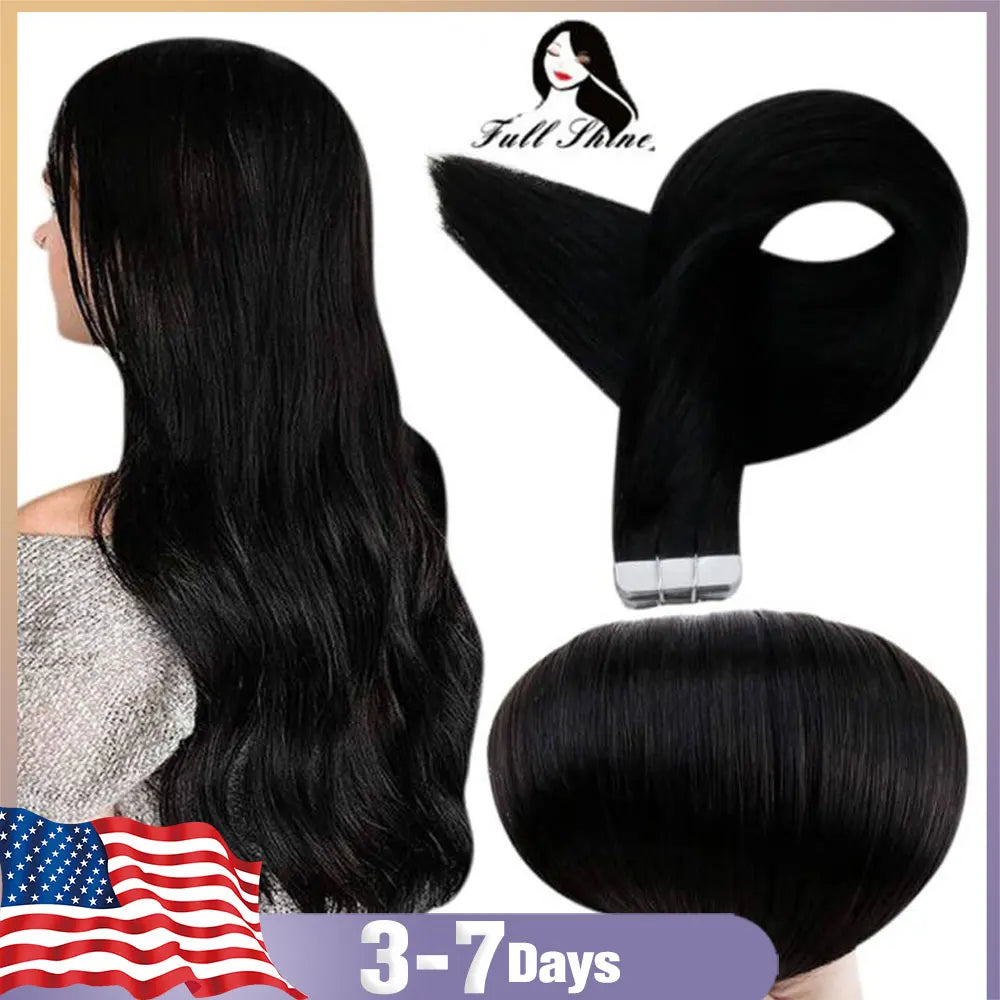 Full Shine Tape in Human Hair Extensions 20pcs Adhesive Skin Weft Pure Solid Color Glue on Woman Hair Machine Made Remy