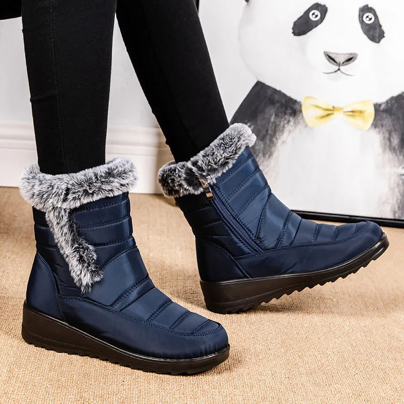 Faux Fur Waterproof Snow Boots Women 2024 Trend Non Slip Winter Ankle Boots Woman Warm Thicken Plush Couples Cotton Padded Shoes