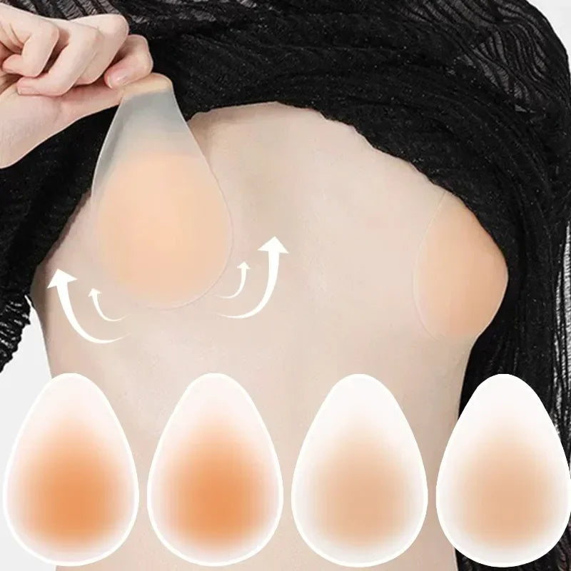 2pcsNo Glue Sticky Nipple Cover Plunge Droplet Invisible Bra Ultra Thin Seamless Silicone Nubra StickersLiftingBreastPadsPasties