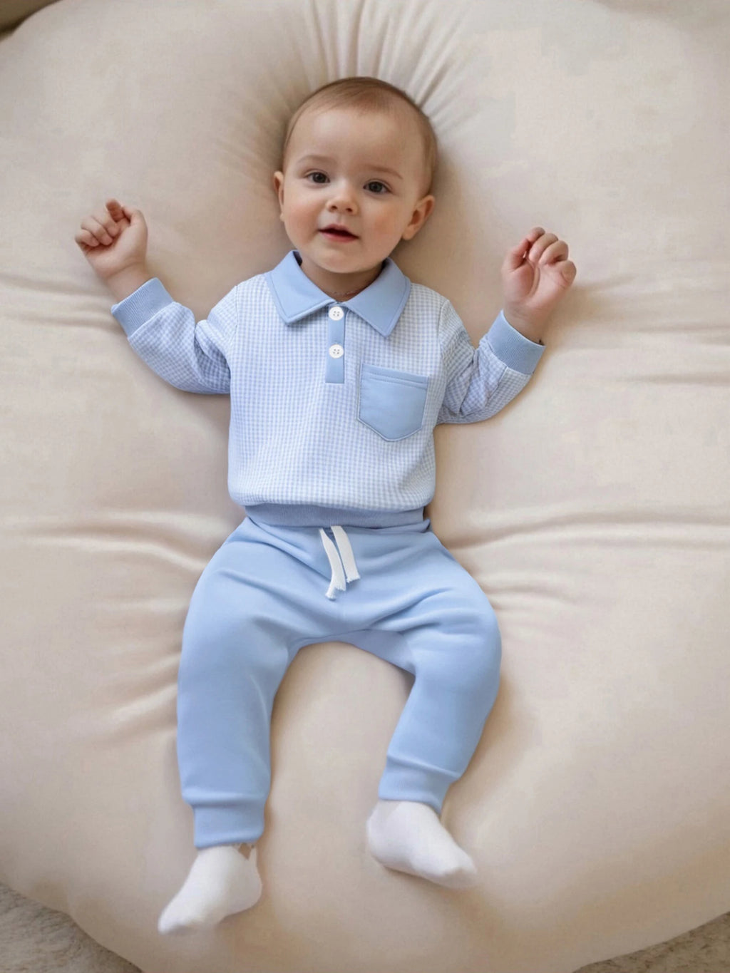 2025-06-03 Lioraitiin Toddler Baby Boys Fall Set Plaid Long Sleeve Lapel Tops and Solid Color Bow Pants with Pocket 2Pcs Outfits