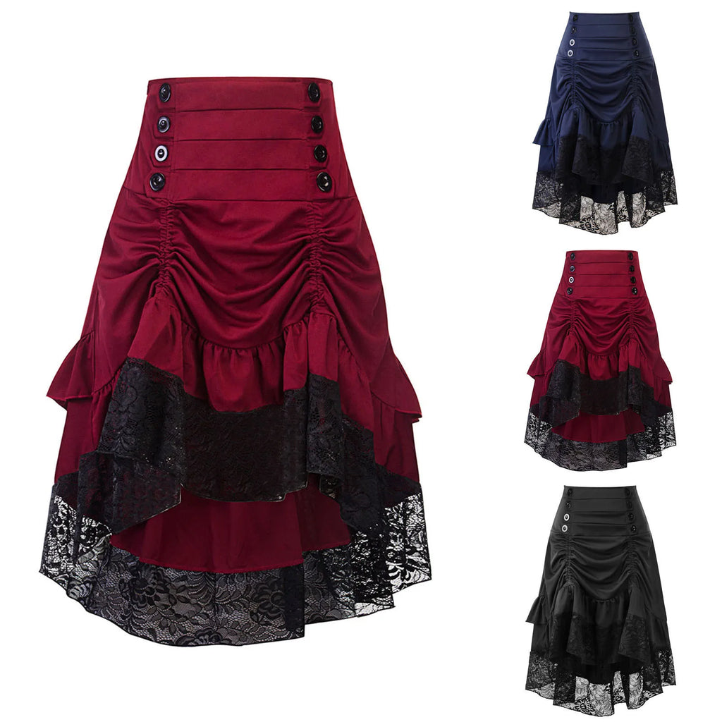 Women's Skirt Drawstring Patchwork Nightclub Party Gothic Halloween Lace Patchwork Skirt Perspective Hem Skirts for Women