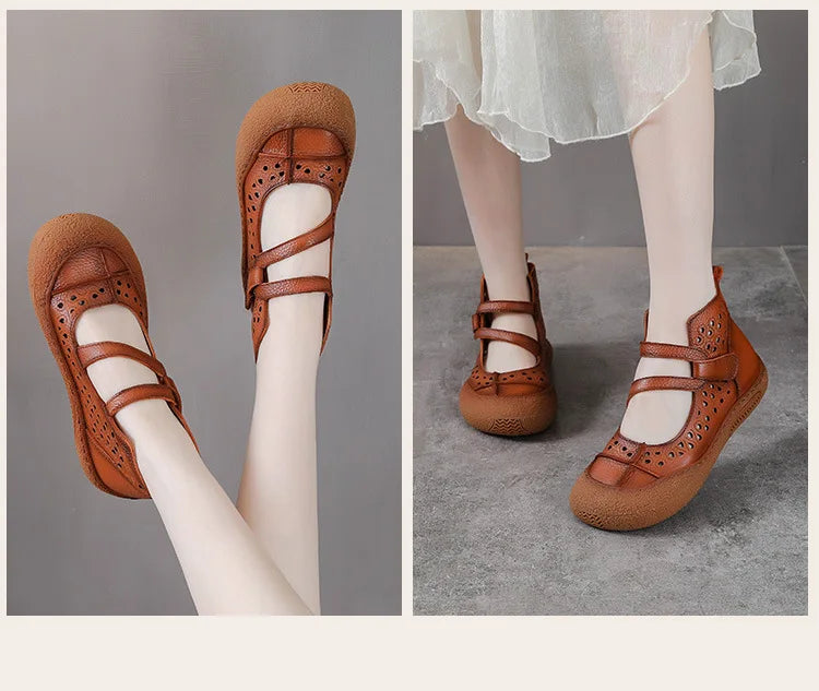GKTINOO 2026 Summer Retro Handmade Women's Shoes Genuine Leather Soft Bottom Mom Sandals Cowhide Hollow Out Casual Sandal Boots