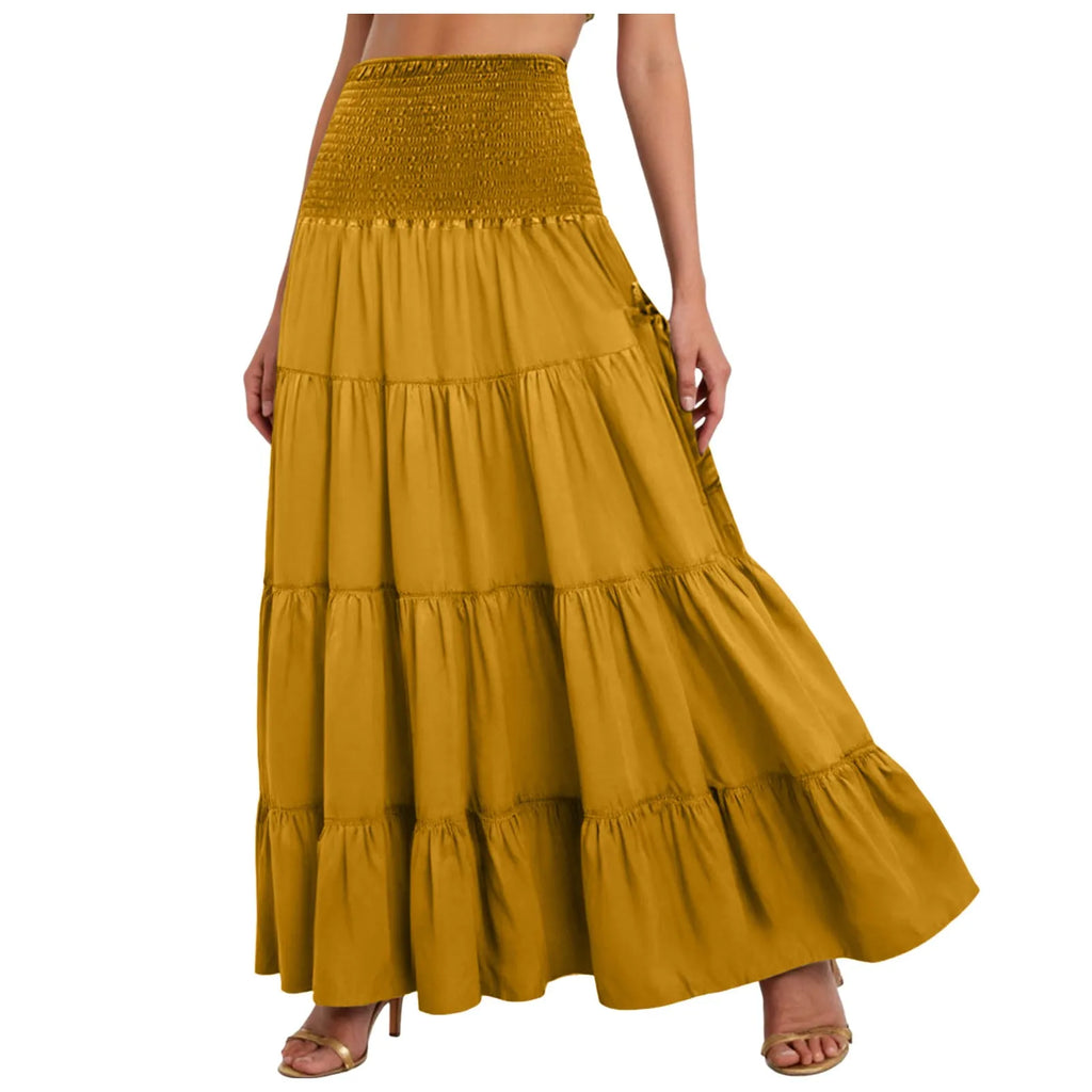 Boho Fairy Skirts Women Tiered Convertible Bustier Dress with Pockets Vintage Hippie Gypsy A-Line Maxi Skirt Versatile Sarong