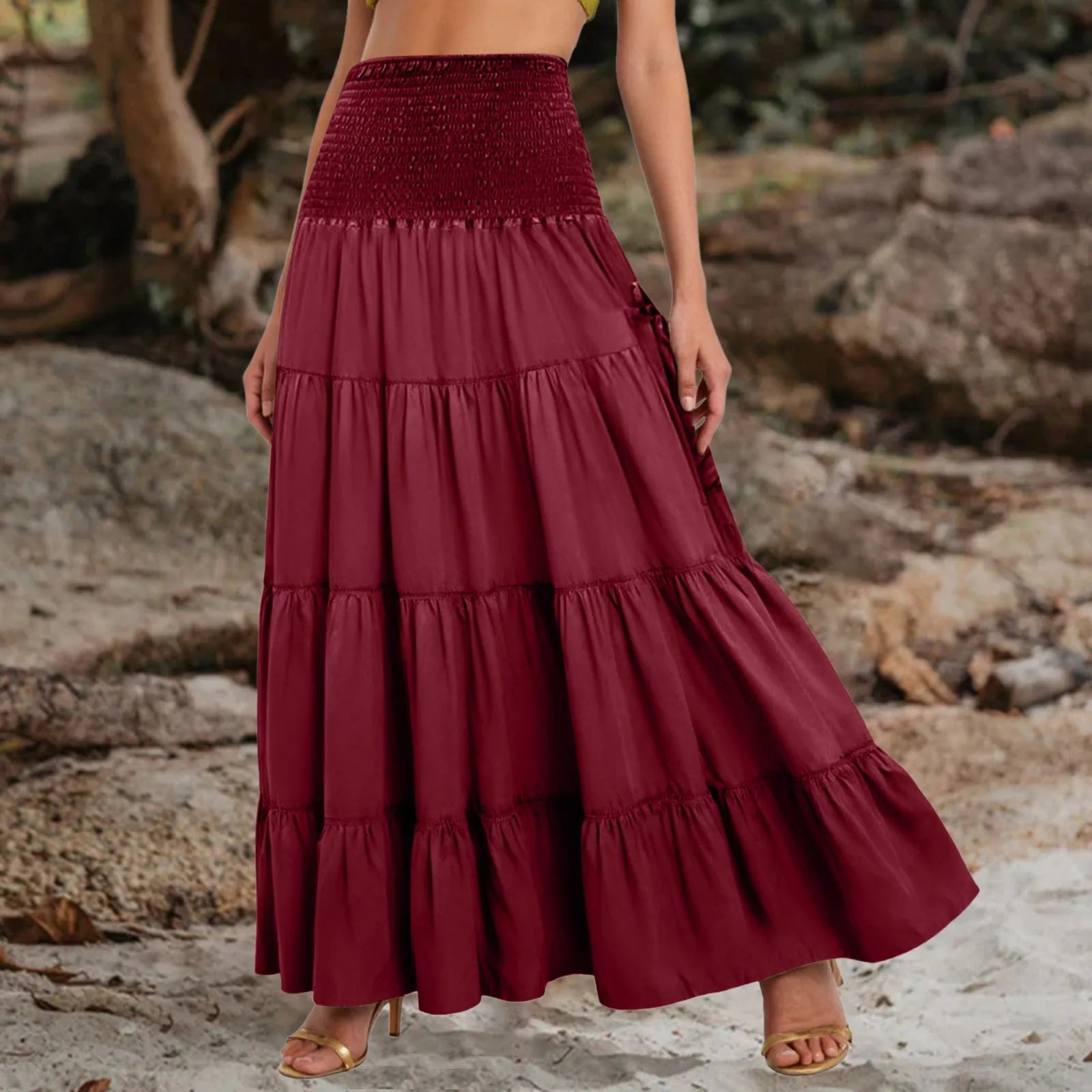 Boho Fairy Skirts Women Tiered Convertible Bustier Dress with Pockets Vintage Hippie Gypsy A-Line Maxi Skirt Versatile Sarong