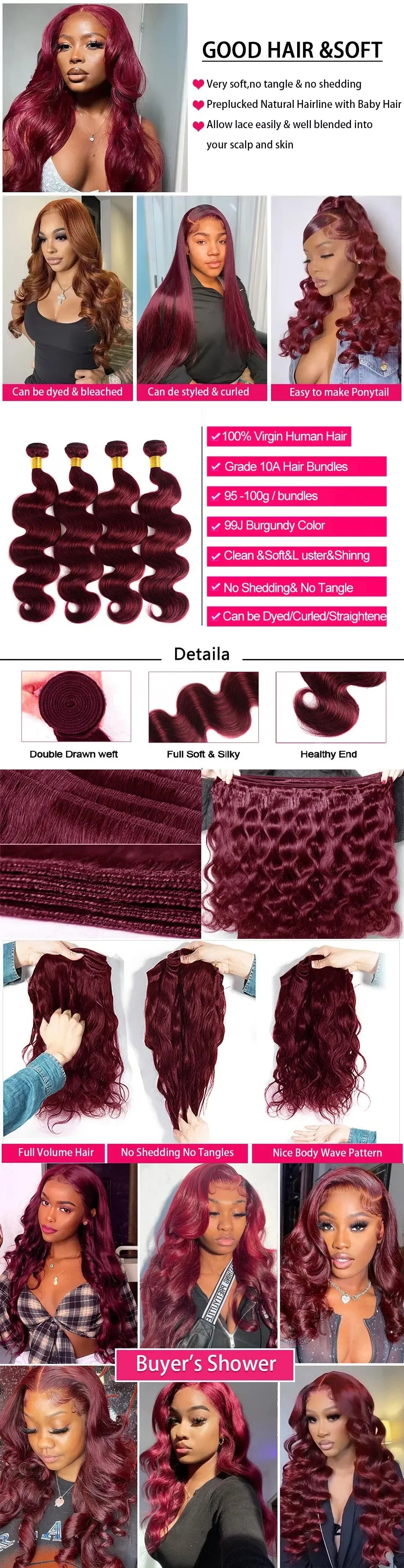 99j Burgundy 16A Body Wave Bundles Human Hair Brazilian100% Unprocessed 30 36Inch Virgin Weave Raw Hair Bundles Extensions Deals