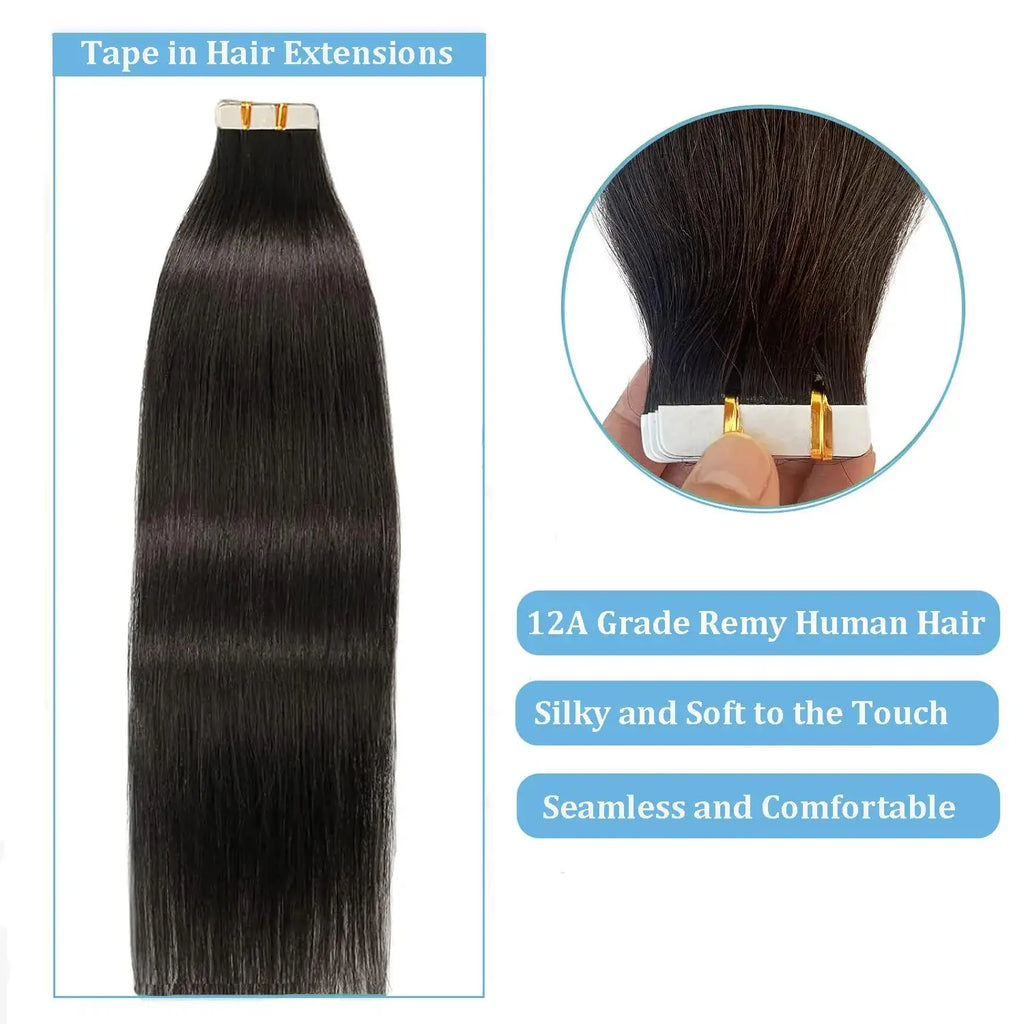 25 pcs Straight Tape In Hair Extensions 100% Human Hair 30 Inch Brazilian Invisible Seamless Weft PU Tape In Raw Hair Extensions