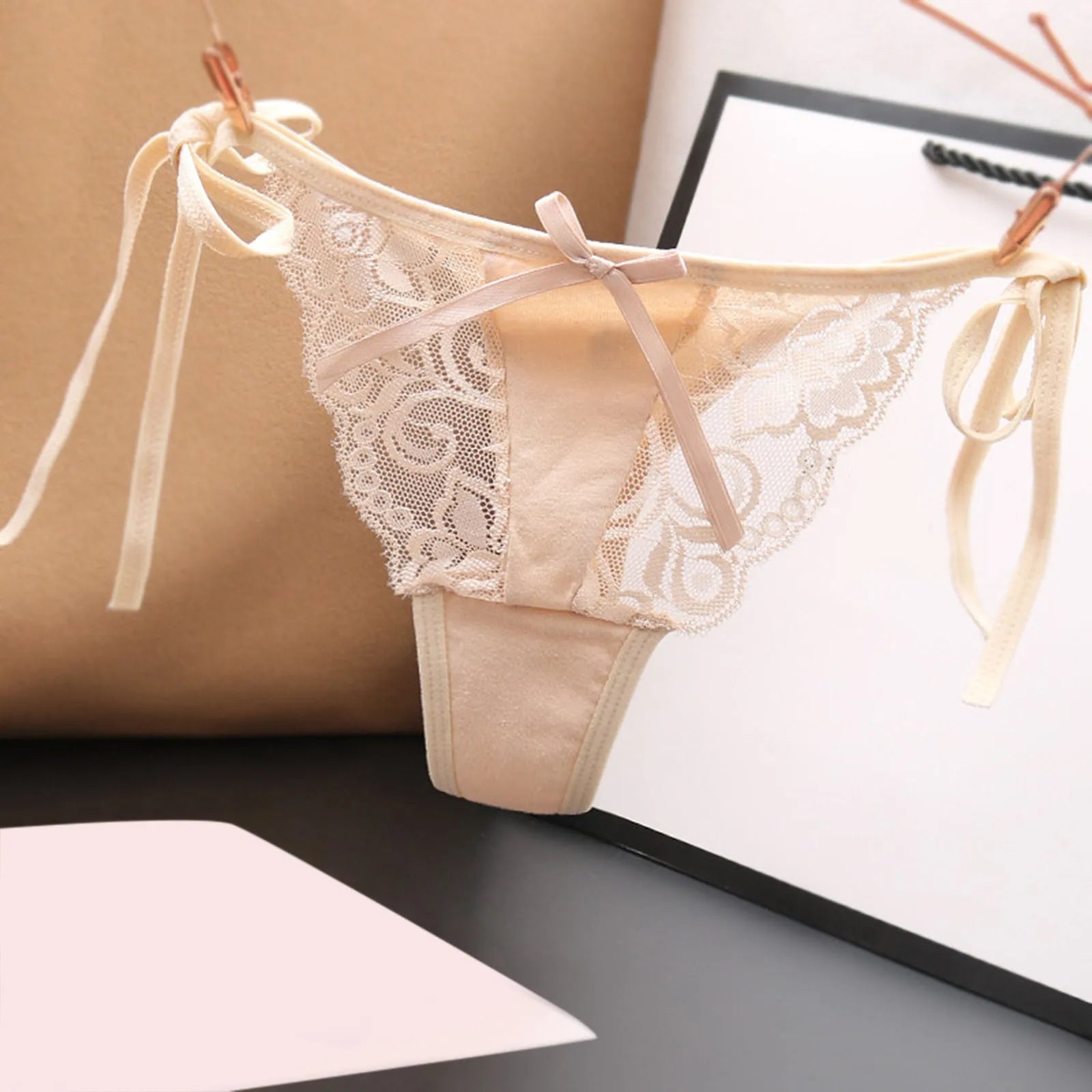 Women Sexy Lace Thong Low Waist Panties Side Tie See-Through Underpant Intimates Erotic Lingerie Ladies Underwear трусы женские