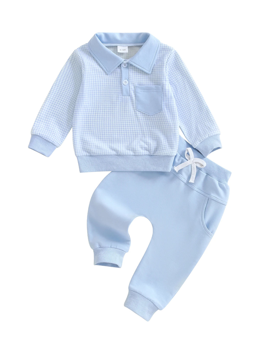 2025-06-03 Lioraitiin Toddler Baby Boys Fall Set Plaid Long Sleeve Lapel Tops and Solid Color Bow Pants with Pocket 2Pcs Outfits