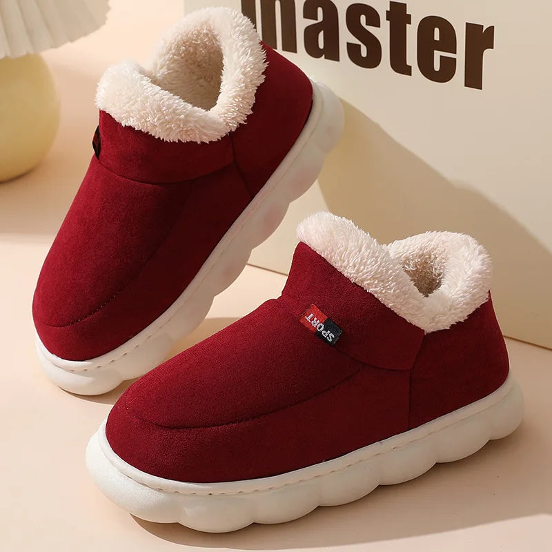 Comwarm Warm Fur House Slippers For Women Men 2023 Winter New Ankles Cozy Plush Slippers Home Indoor Soft Thick Sole Cotton Shoe