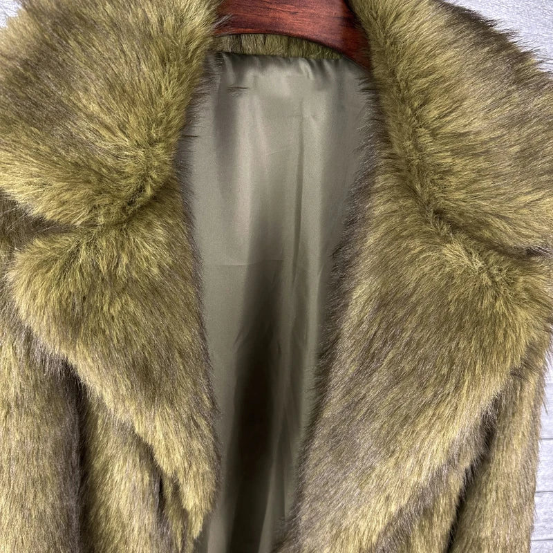 DEAT 2025 winter new fashion high quality Fox Faux Fur long Coat for Women Suit Collar solid color thick warm jacket 11A06914