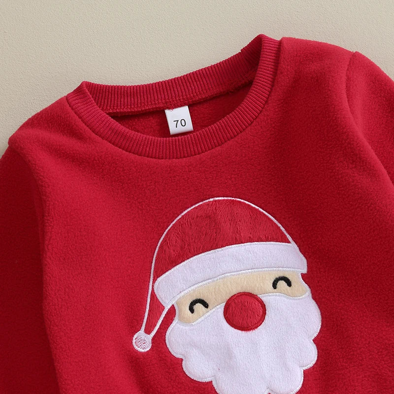 2023-09-04 Lioraitiin 0-3Y Toddler Boys Christmas Outfits Santa Embroidery Long Sleeve Sweatshirts+Solid Long Pants Clothes Set