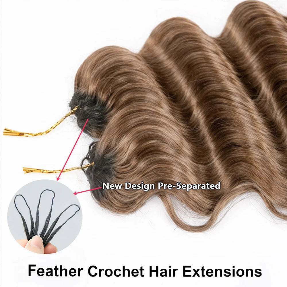Deep Wave Crochet Hair Extensions Honey Blonde Color Knotless Pre-Separated Human Hair Deep Curly Feather Crochet Braid Hair