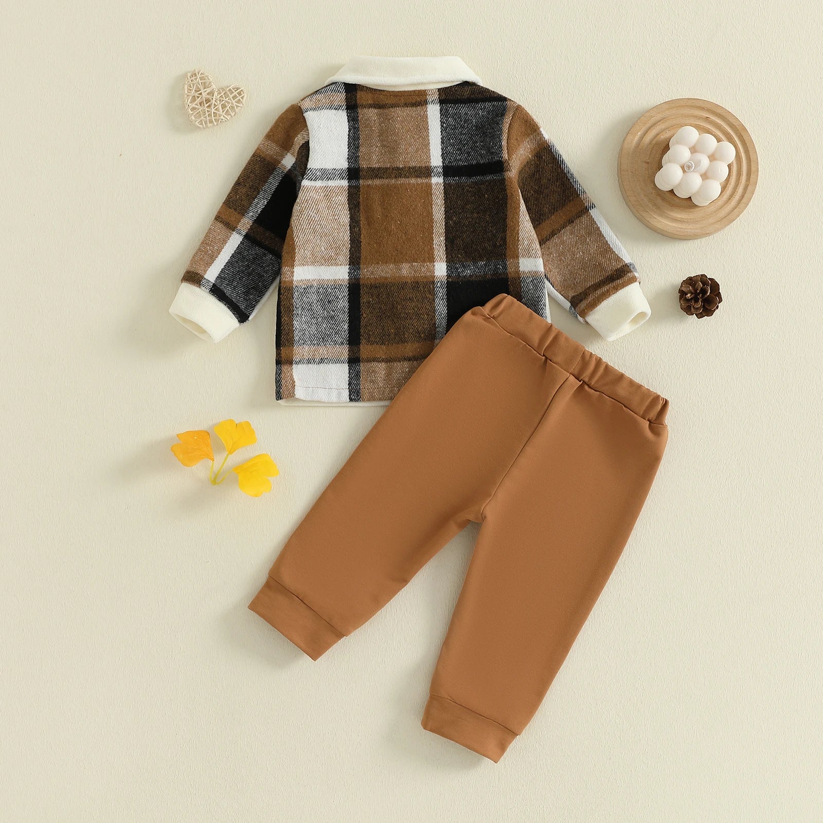 Lioraitiin Toddler Baby Boy Fall Outfit Plaid Button up Long Sleeve Shirt and Elastic Pants 2 Piece Clothes
