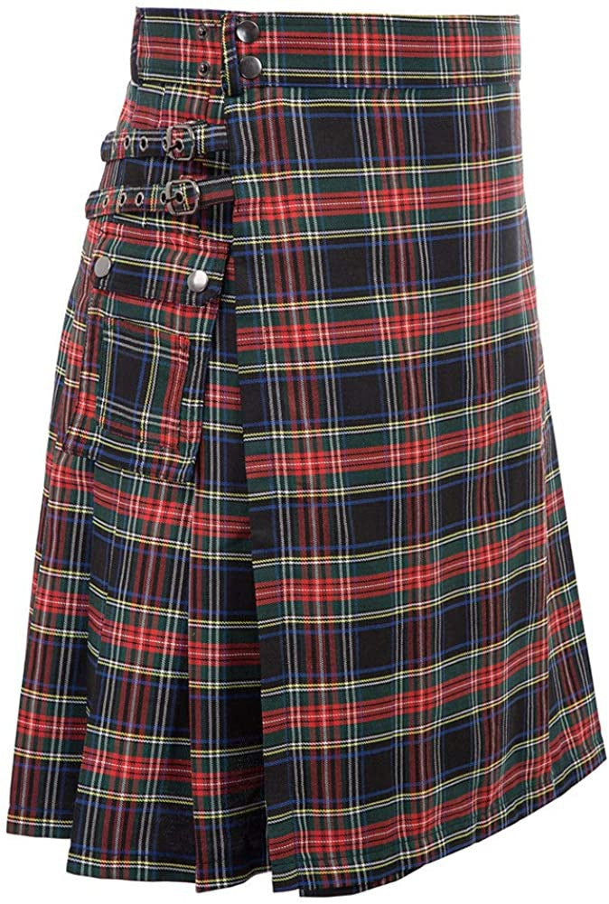 Men's Scottish Festive Skirt Men's Check Contrast Pleated Skirt