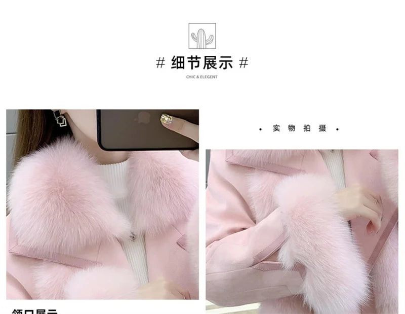 2025 Women Mid-Long Style Faux Fur Jacket Winter Female Pu Leather Splicing Fur Outwear Ladies Long Sleeve Thicken Warm Fur Coat