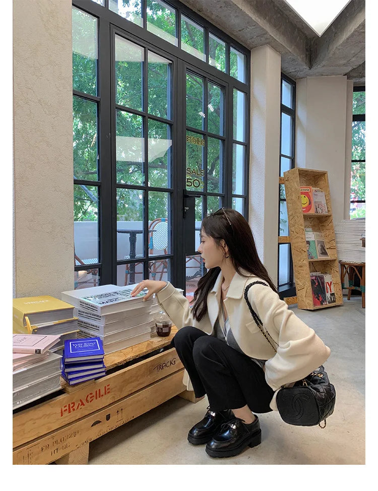 Office Career Women Pumps PU Spring New British Retro Metal Buckle Thick Bottom JK Flat Bottom Small Leather ShoesWoman Shoe