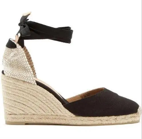 Comemore 2025 Fashion Women's Shoes Flat Heel Rope Womens Flats Lace-Up Espadrilles Summer Espadrille Sandals Female Strap Shoe