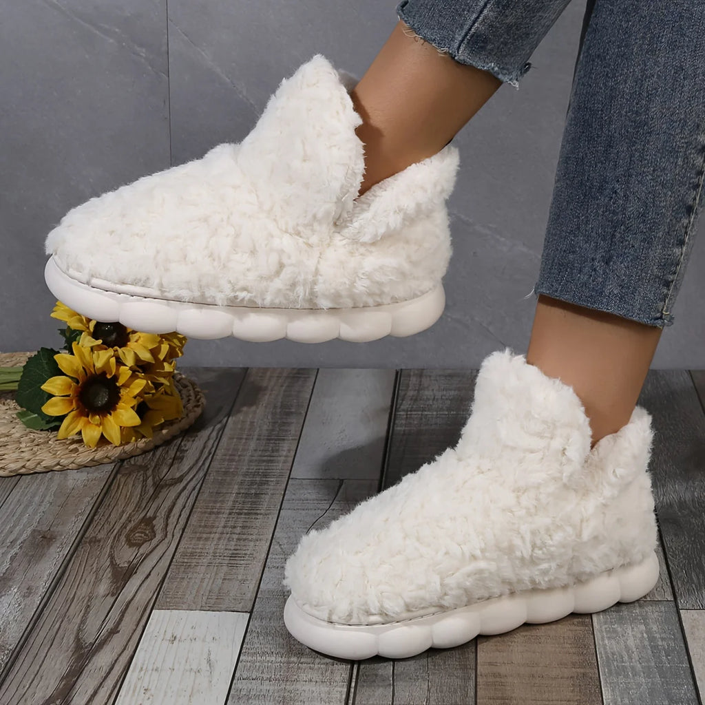 2025 Warm Solid Color Slipper Boots Casual Slip On Plush Lined Shoes Comfortable Indoor Home Slippers Home Bedroom Floor Slipper