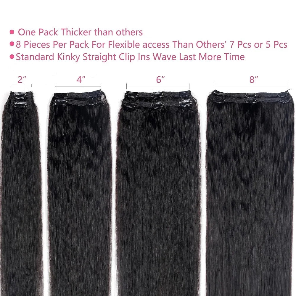Kinky Straight Human Hair Extensions 100% Unprocessed Remy Hair Clip in Hair Extensions Real Human Hair for Women