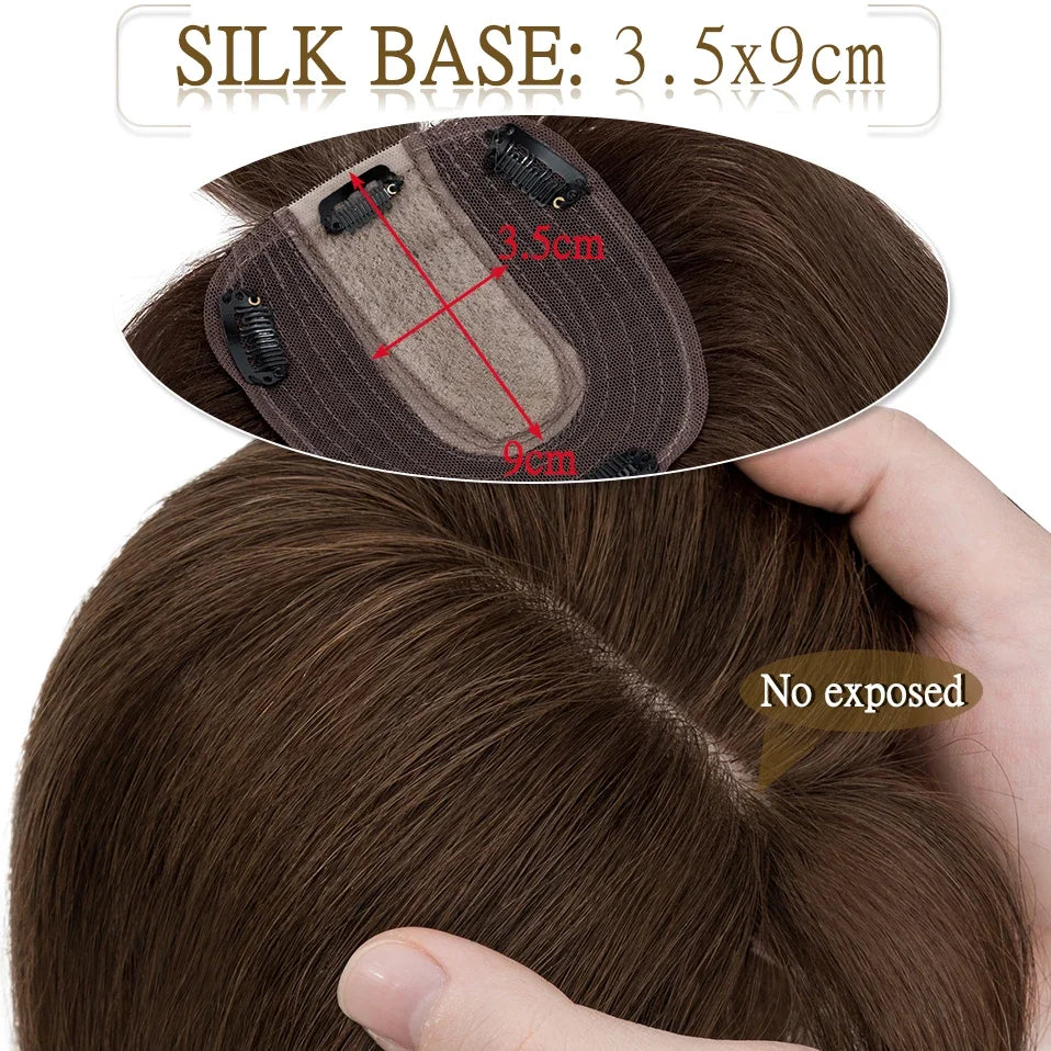 S-noilite Natural Hair Topper Wig for Women 10x12cm with Silk Base 3.5x9cm Human Hair Piece with Bangs Hair Clip Included