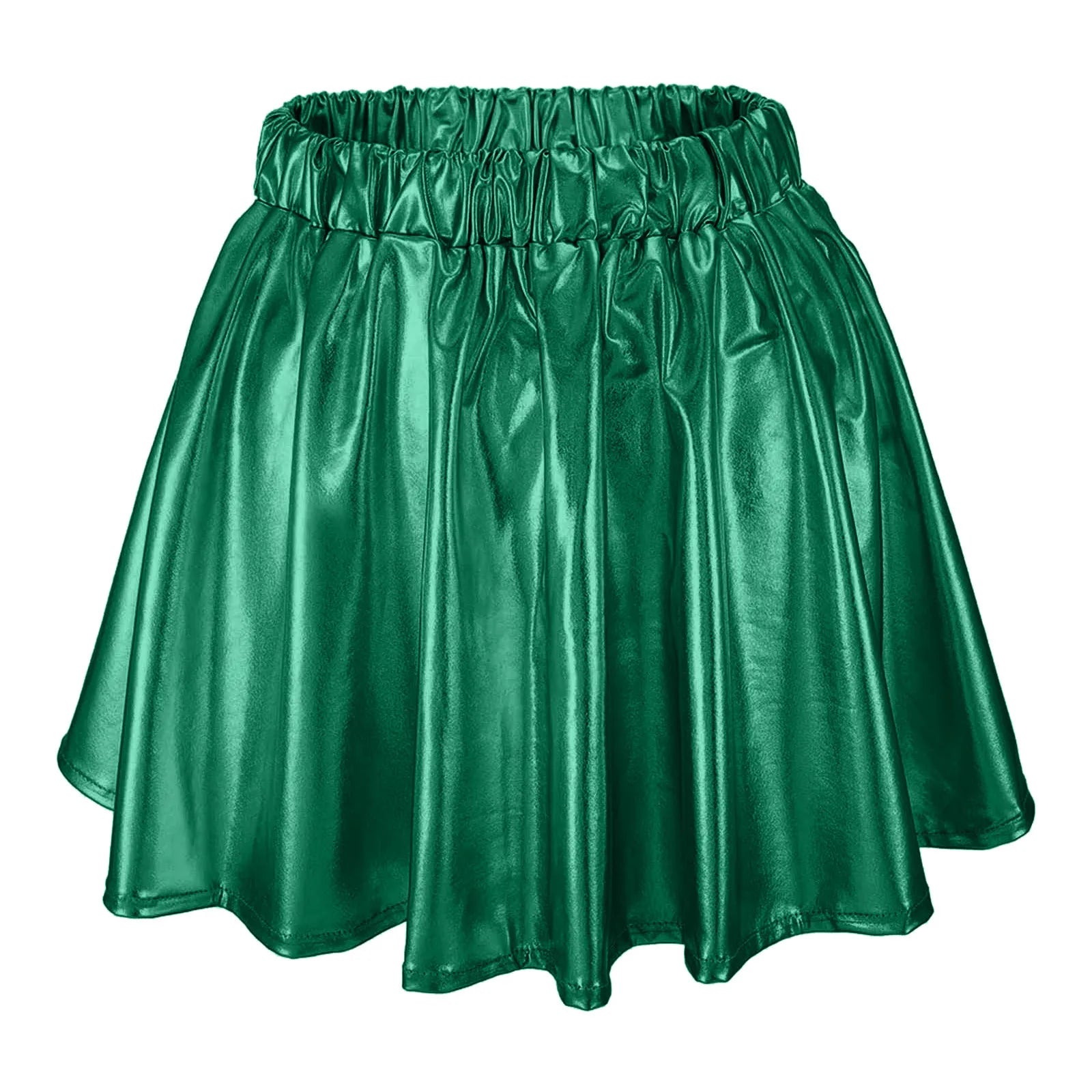 Women Sparkly Shiny Metallic Skater Skirt Carnival Party Rave Outfit A Line Pleated Skirts Elastic High Waist Nightclub Faldas