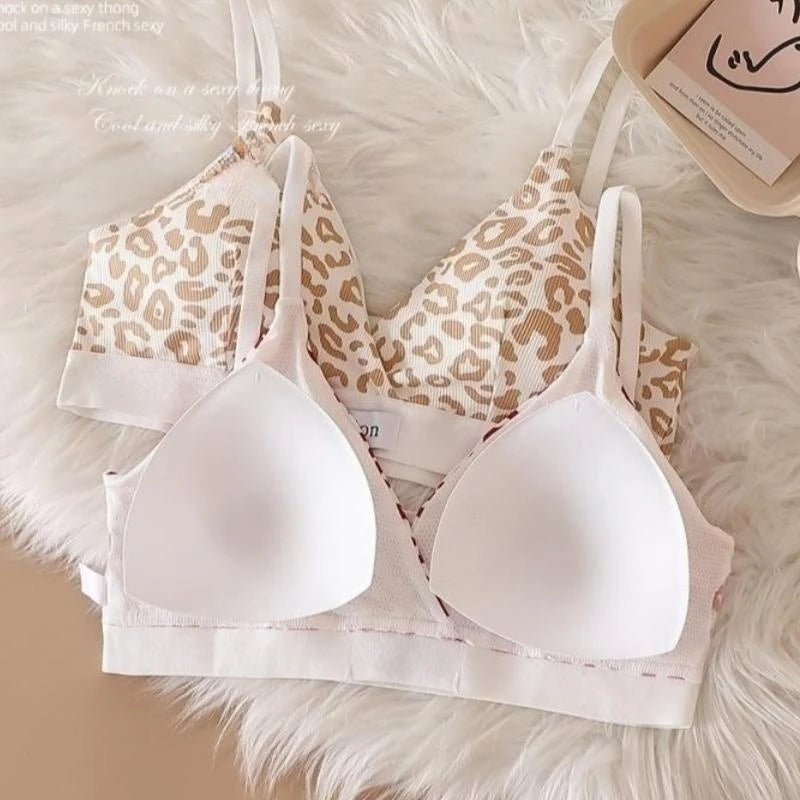 Women V-neck Bra And Panties Set Low Waist Panties Female Sexy Lingerie Set Leopard Print Cotton Bra Sport Underwear Set