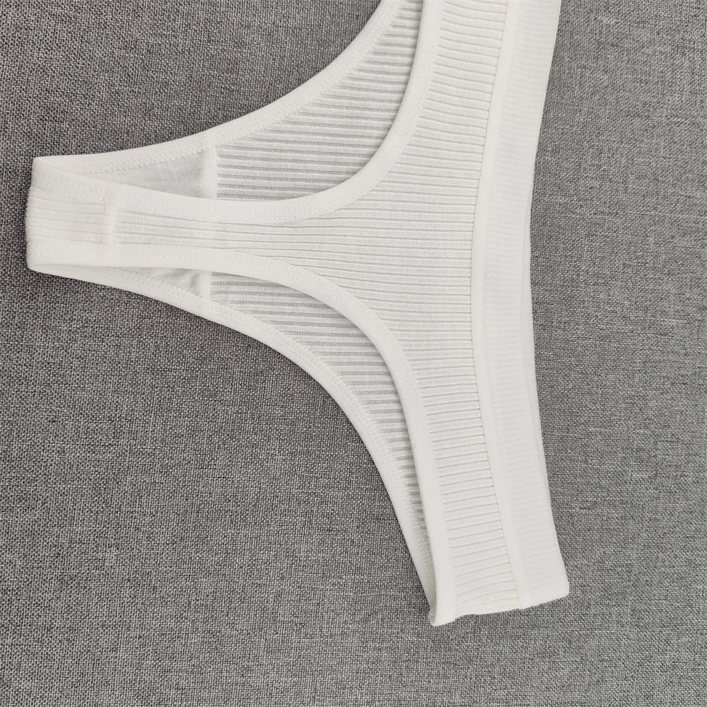 3Pcs/Set Women Thong G String Soft Ribbed Cotton Brazilian Panties Solid Color Low Rise Underwear Female Intimates Lingerie