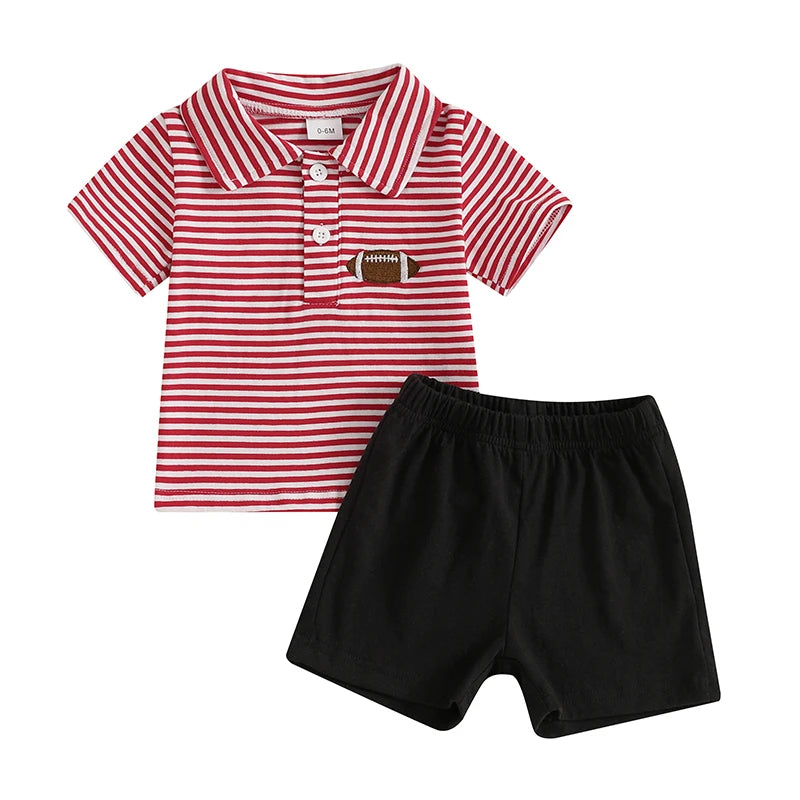 2025-01-16 Lioraitiin Toddler Baby Boy Summer Clothes Short Sleeve Football Embroidery T-Shirt + Shorts Set 2Pcs Outfits
