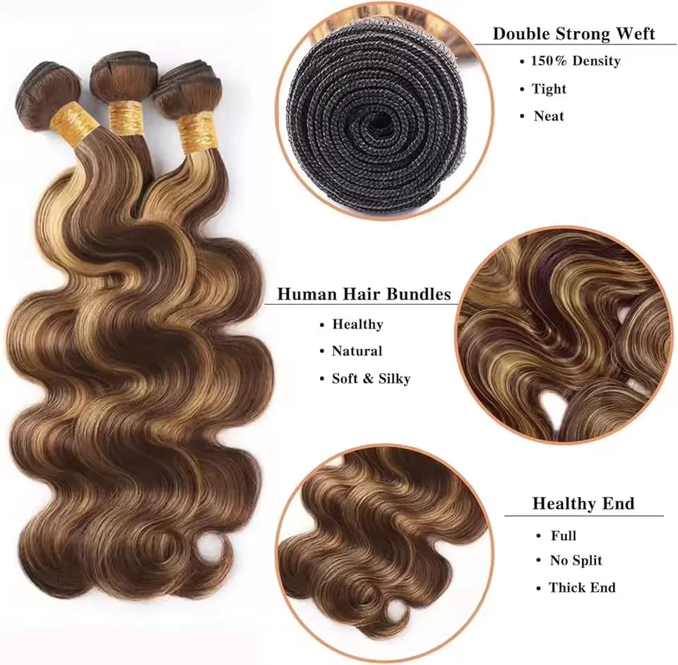 14A Highlight Ombre Body Wave Bundles Human Hair 100% Unprocessed Brazilian Colored 1 3 4 Pcs Raw Hair Bundles Weave Extensions
