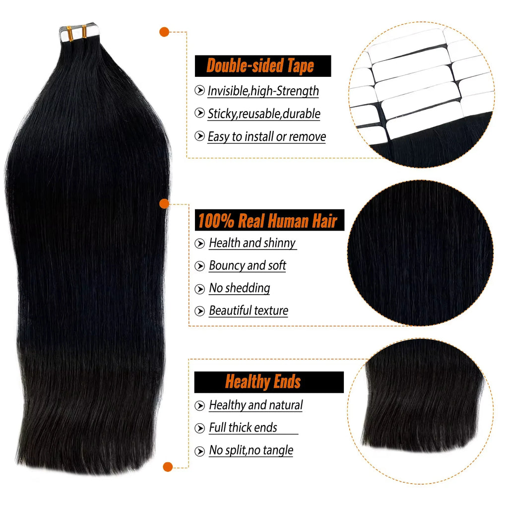 Wowear 24 Inch Straight Lace Front Wigs Human Hair Tape In Hair Extensions Human Hair 20pcs 50g Natural Black Wig Brazilian Hair