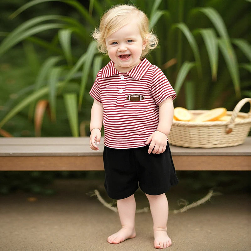 2025-01-16 Lioraitiin Toddler Baby Boy Summer Clothes Short Sleeve Football Embroidery T-Shirt + Shorts Set 2Pcs Outfits
