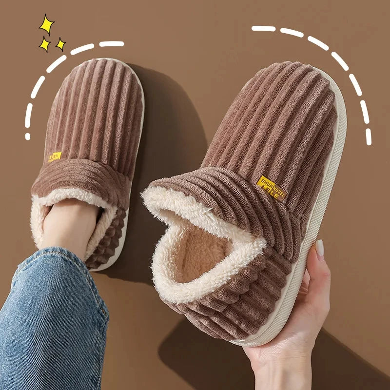 Comwarm Warm Fur House Slippers For Women Men 2023 Winter New Ankles Cozy Plush Slippers Home Indoor Soft Thick Sole Cotton Shoe