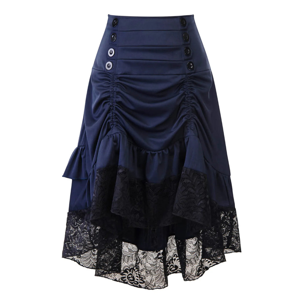 Women's Skirt Drawstring Patchwork Nightclub Party Gothic Halloween Lace Patchwork Skirt Perspective Hem Skirts for Women
