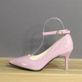 One Word Buckle High Heels 2025 Spring New Patent Leather Stiletto Heel Work Pumps Large Pointed Shallow Mouth Women's Shoes