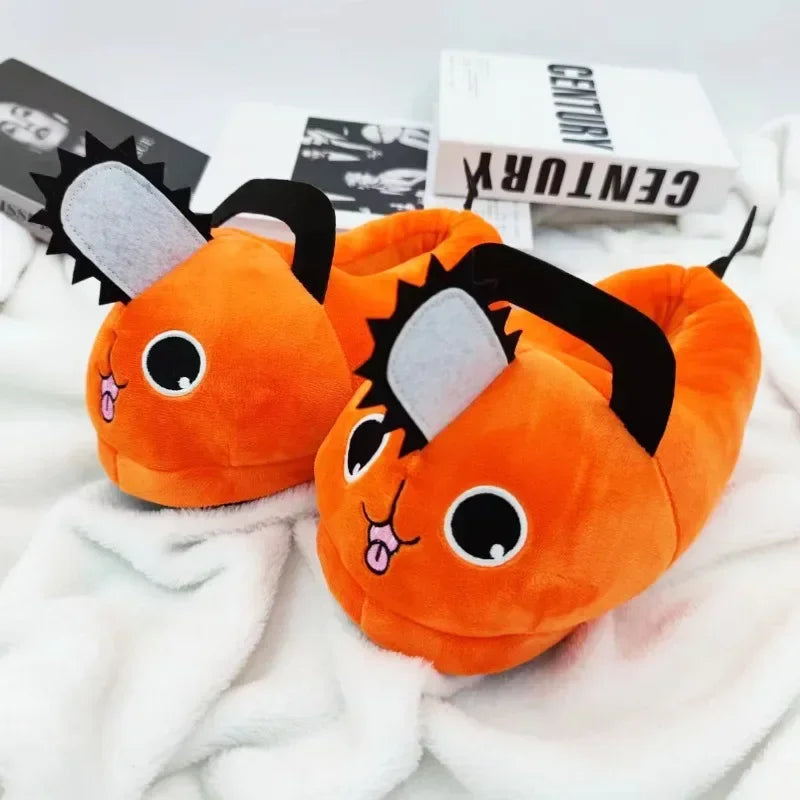 Anime Chainsaw Man Pochita House Slipper Winter Shoe Woman Warm Fuzzy Furry Cartoon Children Plush Grip Female Cute Home Slipper