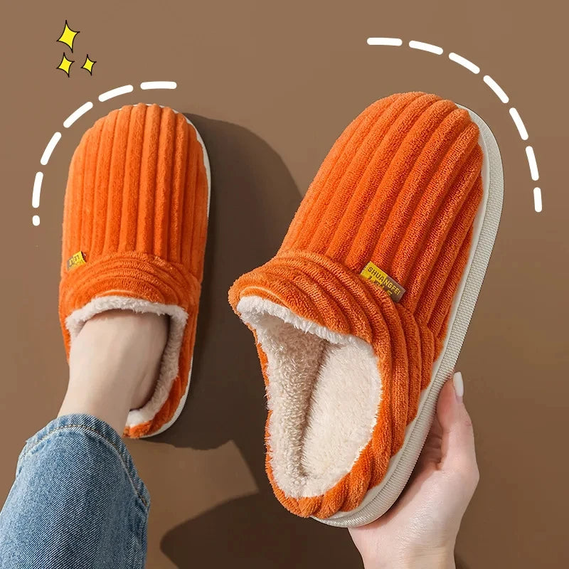 Comwarm Warm Fur House Slippers For Women Men 2023 Winter New Ankles Cozy Plush Slippers Home Indoor Soft Thick Sole Cotton Shoe