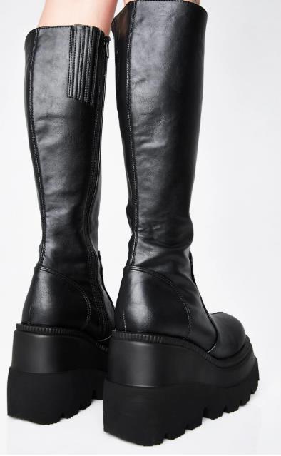 Fashion Wedge-heeled Mid-tube Boots Ladies Gothic Style Thick-soled Motorcycle Knight Boots Slim High Platform Cowboy Boots