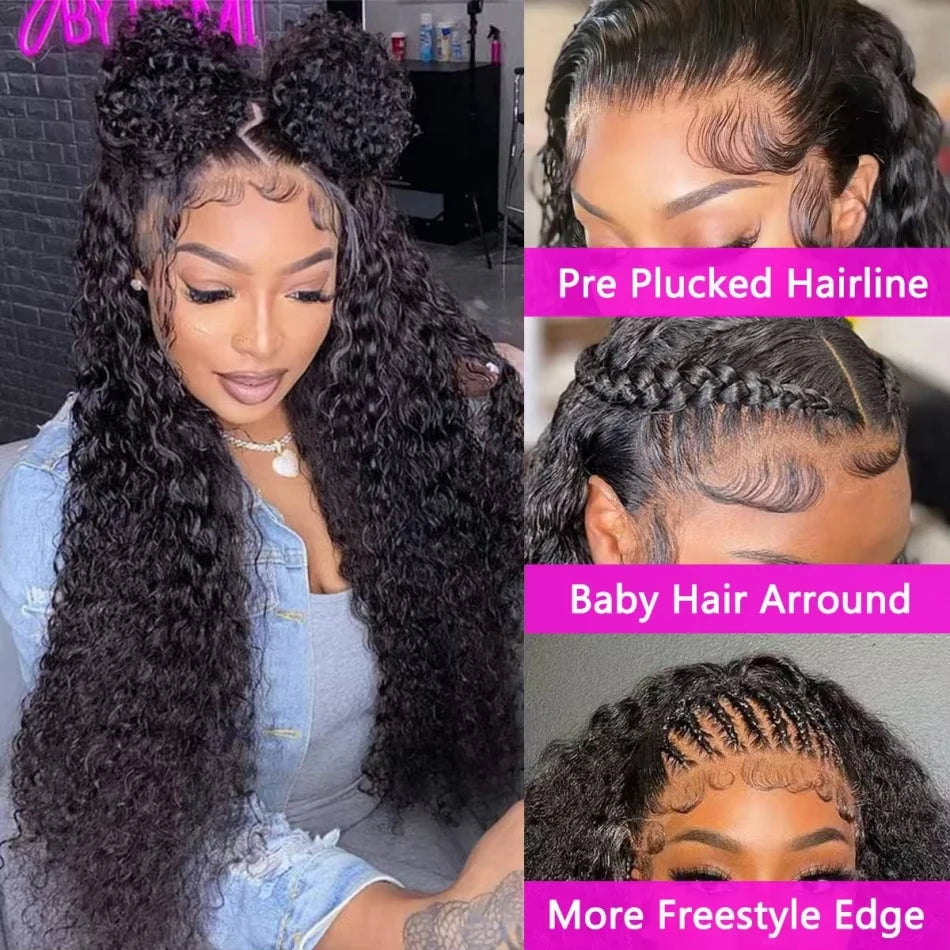 Curly Wigs 360 Full Lace Wig Deep Wave Water Wave Human Hair 1b Black Wig Invisi Strap Hd Lace Wigs 250 Density Bleached Knoted